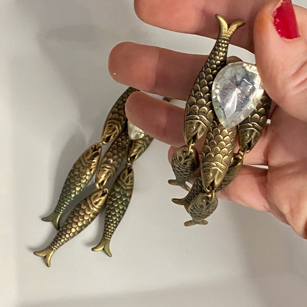 Retro Fish Drop/Dangle Statement Clip On Earrings - image 6